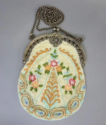 Bolso Monedero Vintage Christiana Damas Seda Micro Cuentas Semilla Malla Foto 1 de 4