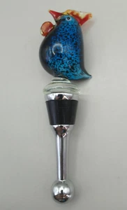 Pier 1 Imports Handblown Glass Blue Chicken Rooster Bottle Stopper 2377149 W/Box - Picture 1 of 4