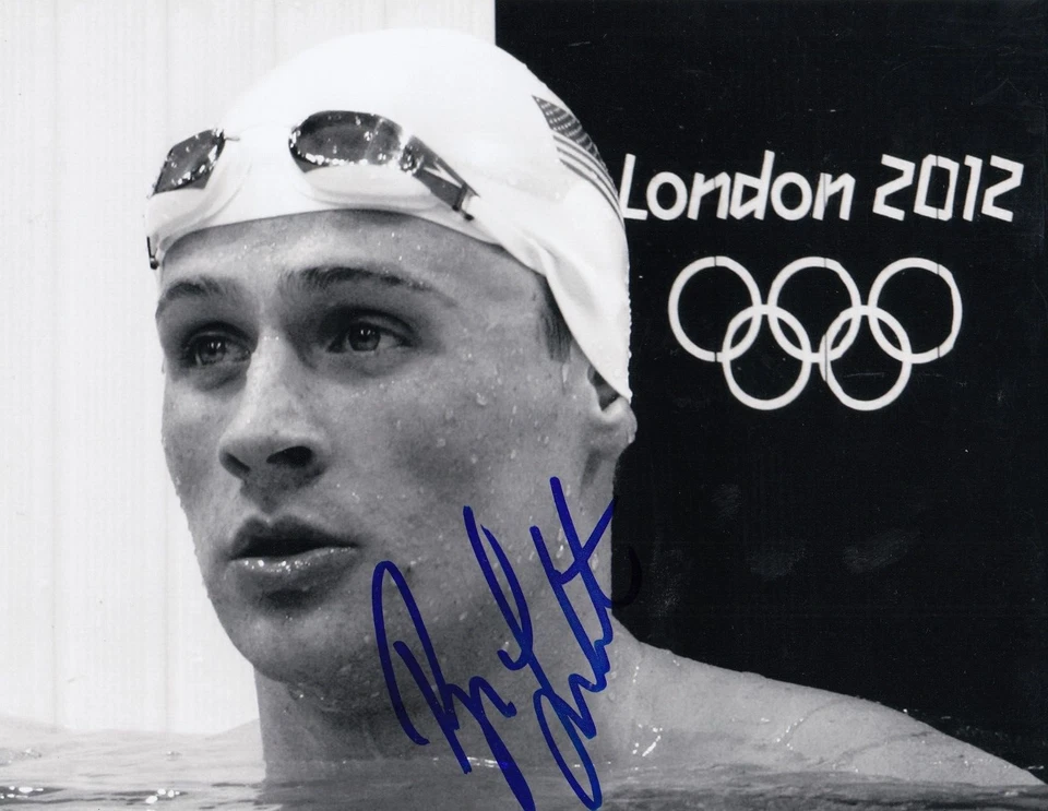 Foto autografada 8x10 do nadador olímpico dos EUA medalha de ouro Ryan Lochte - Imagem 1 de 1