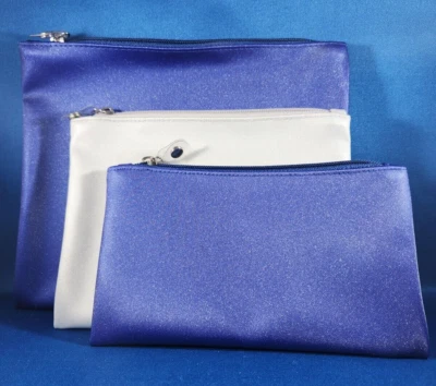 AVON Cosmetic Bags Trio Three Zippered White Blue Gift Set Anew Day Force NEW - Image 1 of 4