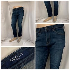 Fidelity Jeans Sz 32 Blue Dark Wash Skinny Cotton Stretch Flat Front YGI R2-130