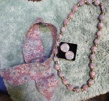 Handmade Women's Fabric Jewlery Necklace W/Matching  Earrings & Head Band