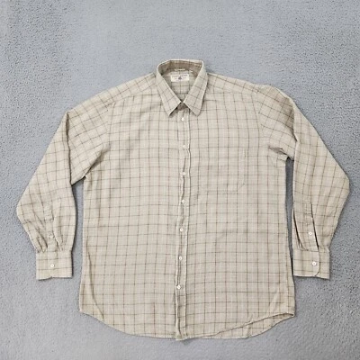 Luciano Barbera Shirt Mens Large Beige Tattersall Plaid Long Sleeve Italy Made - Image 1 of 4