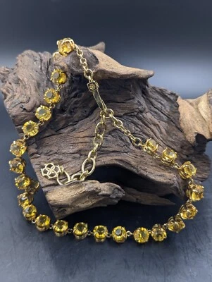 Colar ANN TAYLOR tom dourado e strass amarelo comprimento ajustável 19"" G - Imagem 1 de 4