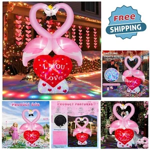 6FT Inflatable Couple Swan Pink Heart LED Lighted Yard Decor for Valentine's Day - Picture 1 of 10