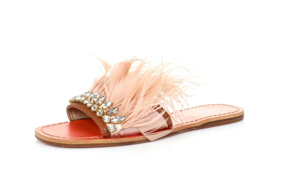 Sandalia Miu Miu 268016 Astro Natural Beige Pluma con Joyas Mula Slide talla 38 Foto 1 de 4