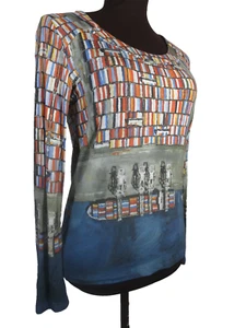 Aventures des Toiles Artsy Port Ship Container Pull Over Top Stretchy EU 38 XS - Picture 1 of 14
