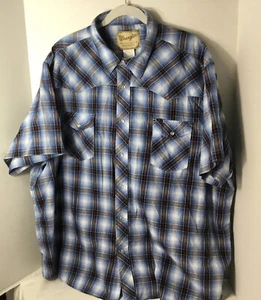 Camisa Wrangler Western Perla A Presión Manga Corta Azul Rojo A Cuadros Para Hombres Talla 3XL - Imagen 1 de 4