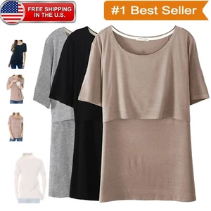 Stylish Women's Maternity Nursing Tops - Short Sleeve Breastfeeding Essentials - Picture 1 of 10