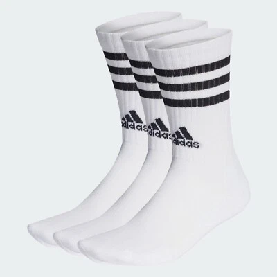 Calcetines deportivos Adidas 3 bandas acolchados Crew blancos fitness x3 pares gimnasio tenis Foto 1 de 4