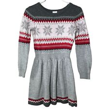 Gymboree Sweater Dress Girls Sz 5 Gray Red White Long Sleeve Fair Isle Knit