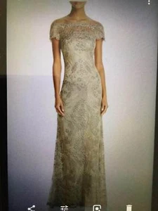   Vestido Tadashi Shoji Texturizado Encaje Ilusión Fuera del Hombro (Talla 16P) - Imagen 1 de 9