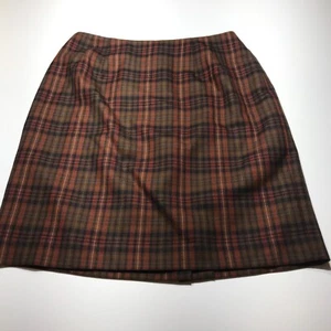 Amanda Smith Petites Skirt Size 12P Brown Plaid Pure Wool Straight High Rise - Picture 1 of 12