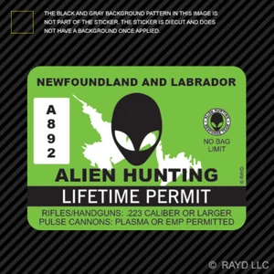 Newfoundland and Labrador Alien Hunting Permit Sticker Decal Canada ufo nl - Foto 1 di 1