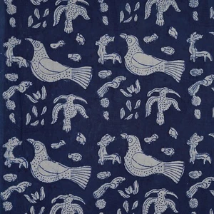 Indian Hand Block Print 100% Cotton Running Craft Indigo Blue Dress Fabric Yard - Picture 1 of 7