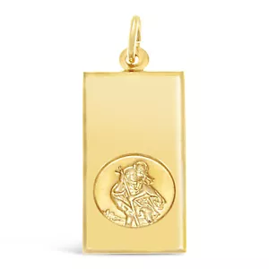 RECTANGULAR 9CT GOLD ST SAINT CHRISTOPHER PENDANT CHAIN NECKLACE WITH GIFT BOX - Picture 1 of 4