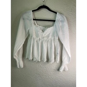 American Eagle Eyelet Peplum Top Square Neck Long Sleeve White XS - Picture 1 of 4