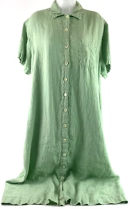 Sunbelt Leinen Hemd Kleid Damen Kurzarm Größe XL Grün Lang Knopf USA - Bild 1 von 9