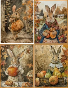 8 Peter Rabbit Fall Autumn Thanksgiving vintage Pumpkin glossy blank Note Card - Picture 1 of 4