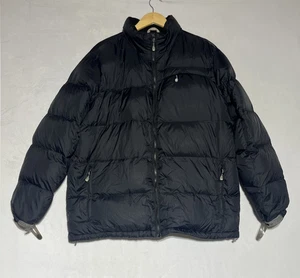 Lands End Goose Down Puffer Coat Mens Large 42 44 Black Winter Jacket Full Zip - Picture 1 of 12