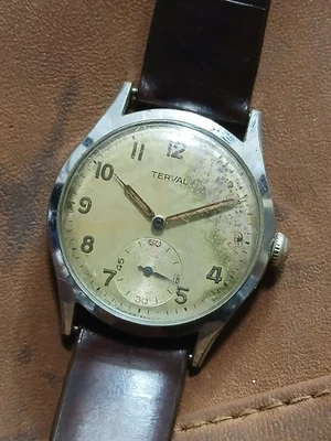 Винтаж 1950 Alpina Terval Ручной Ветер с Подрегистром и Пылесборником Бег  - Изображение 1 из 4