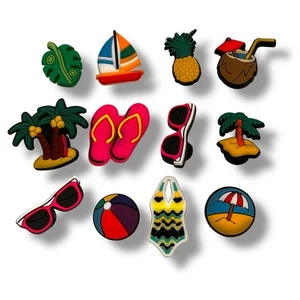 Dije de zapatos de playa de vacaciones tropicales de 12 piezas compatible con Crocs Jibbitz Set G - Imagen 1 de 4