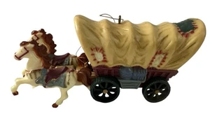 Covered Wagon & Horses  Christmas Ornament Plastic Vintage - Picture 1 of 9