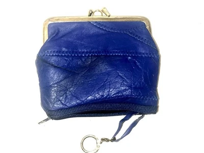 Bolso sin asas retro vintage de cuero azul con llavero oculto Foto 1 de 4