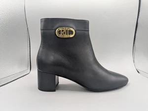 Stivaletti Lauren Ralph Lauren logo Wynne in pelle nera con zip laterale taglia 6 ret $149 - Foto 1 di 14