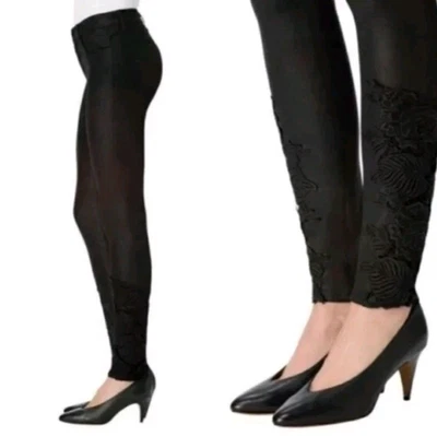 Pantalones de mezclilla recubiertos J Brand para mujer 28 tiro medio ajustados negros de encaje caprichosos de motociclista Foto 1 de 4