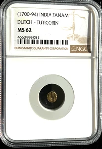 1700 - 1794 Indien Gold Fanam Münze, Dutch-Tuticorin, NGC MS 62, 051 - Bild 1 von 2