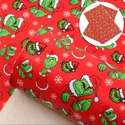 Christmas FAUX LEATHER SHEET 8" x 12" 1072651 Green Santa Movie LITCHI TEXTURE - Image 1 of 2