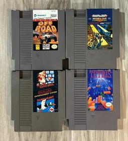 Nintendo Nes Game Lot Of 4 Tetris Mario Duck Hunt Off-road Bionic Commando