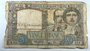 1939 France 20 Twenty Vingt Francs, Allegories of Science and Labour - Picture 1 of 2
