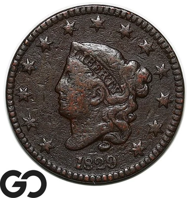 1829 Large Cent, Coronet Head, Large Letters, Strong Strike Definition, Tough - Image 1 of 3