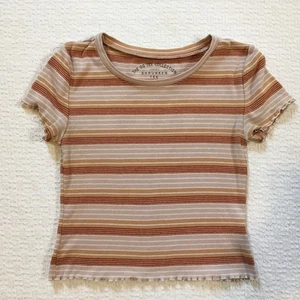 Aero The OG Tee Collection Shrunken Tee Top Striped Ribbed Tan Brown Medium - Picture 1 of 5