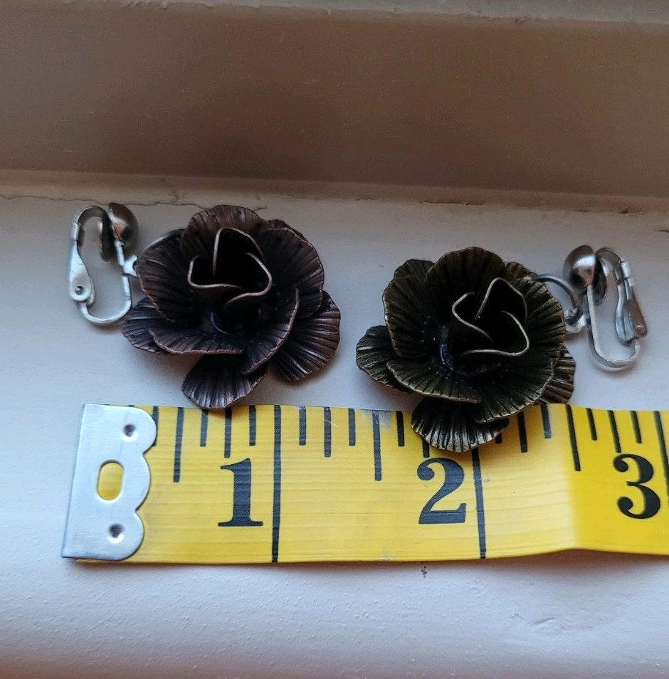 Pendientes Steampunk Clip Hecho a Mano en Rosa Color Bronce Foto 1 de 1