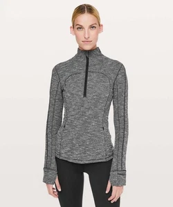 Lululemon Run Briskly 1/2 Zip Coco Pique Black White Jacket Training Size 4 - Picture 1 of 12