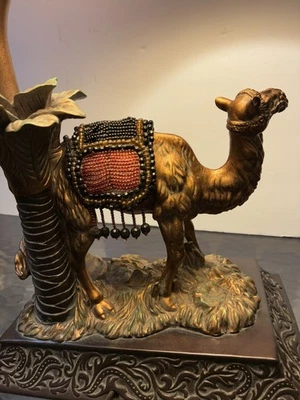 Colored Bronze Camel Lamp Sculpture with Palm Tree and Leaves - Image 1 of 4