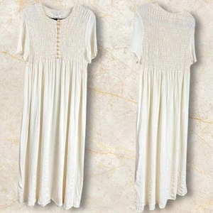 Vintage Max Studio Dresses USA Cream Maxi Dress Size 3 Women's M/L Smocked Top - Picture 1 of 7