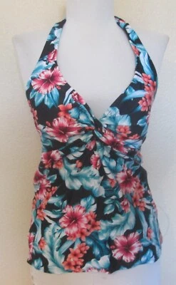 Merona Floral Tankini Swimsuit Top Women's M Hibiscus, Knot Front ~ NEW - Image 1 of 4