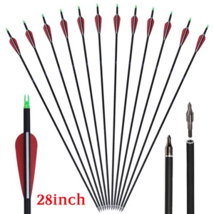 12Pcs 28 inch Archery Carbon Arrow Spine 500 For 40-60 lbs Compound/Recurve Bow - Picture 1 of 16