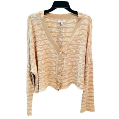 Umgee oversized cropped mohair blend button cardigan sweater SZ L tan white - Image 1 of 4
