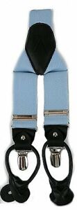 New in box Men's Suspender light blue Braces elastic clips buttons casual formal