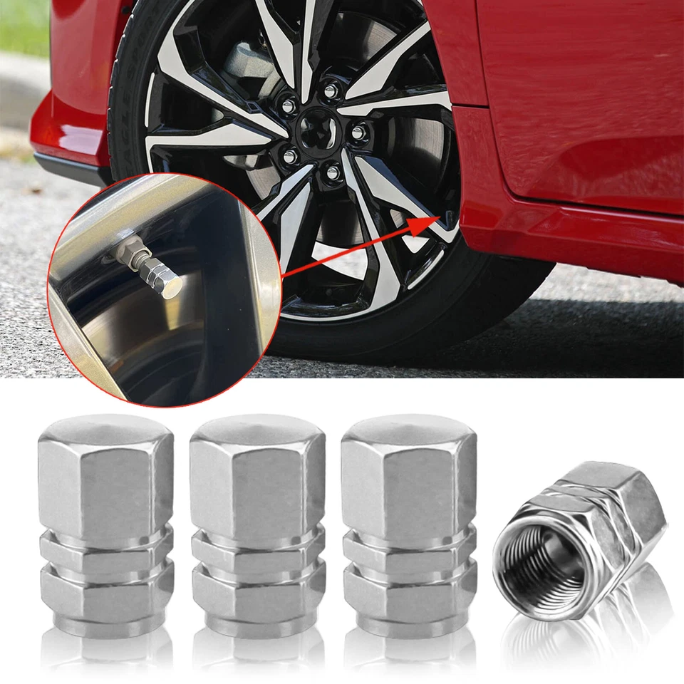 4x Tapas de aire de vástago de válvula de neumático de aluminio plateado para Nissan Hikari Foto 1 de 4