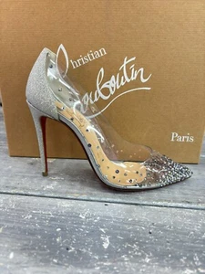 Christian Louboutin Zapatos Mujer Talla Ue 34 1/2 Plata / PVC 100mm CH1 - Imagen 1 de 6