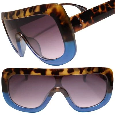 Hip Hop Dapper Clubbing Flat Top Hip Mens Womens Tortoise Blue Shield Sunglasses - Image 1 of 4