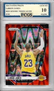 2024 Panini Prizm LeBron James #130 Red Seismic 143/299 Classificato FCGS 10 GEM MINT - Foto 1 di 2