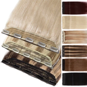 BLONDE Clip In One Piece Remy Human Hair 100G Full Head Thick Hair Extensions US - Picture 1 of 77