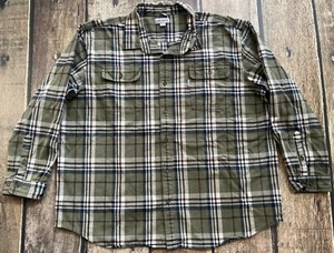 CARHARTT ORIGINAL FIT PLAID HEAVY FLANNEL SHIRT GREEN MULTI MENS 3XL EXCELLENT - Picture 1 of 9